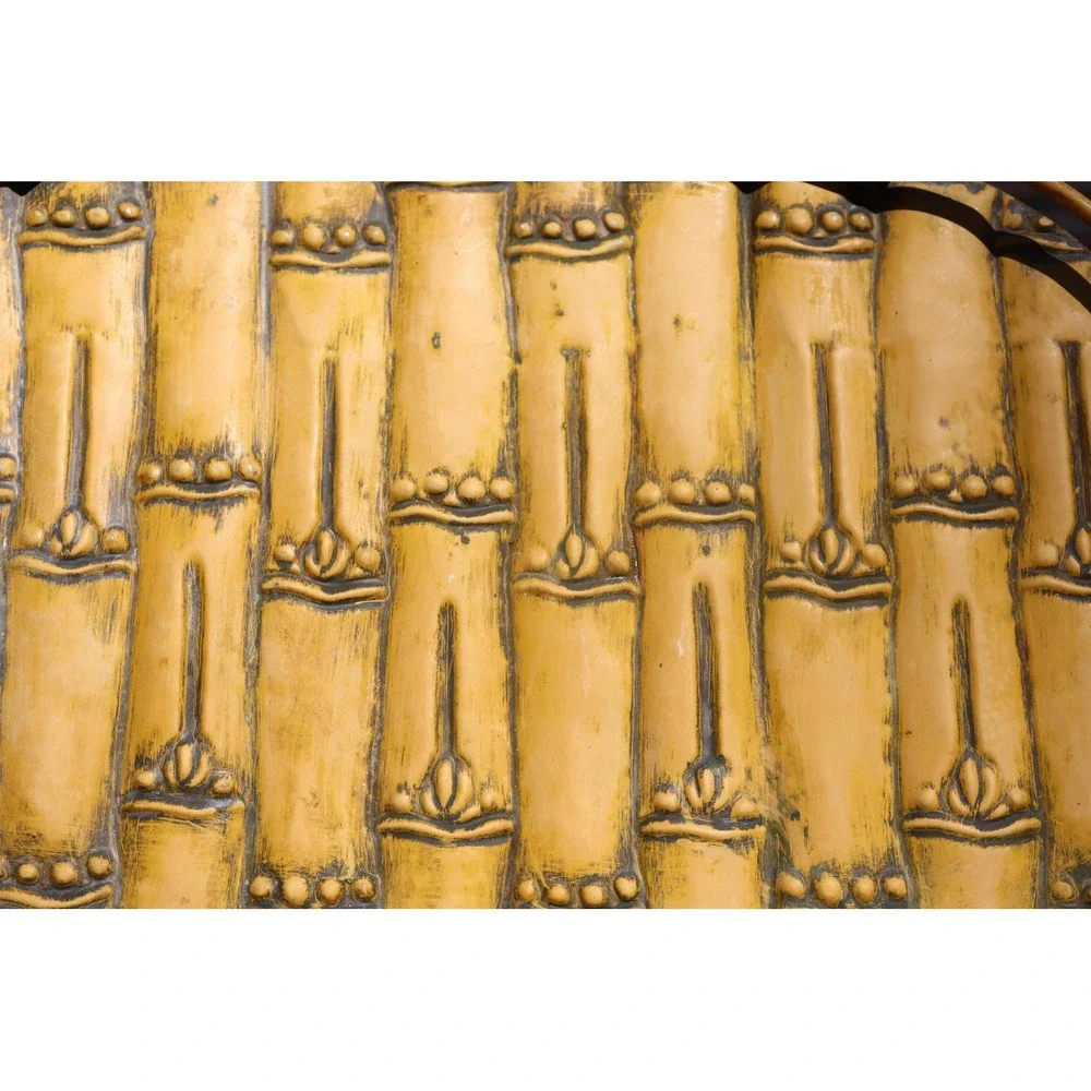 Vintage Bamboo Themed Tableware Metal Serving Tray and Ceramic Napkin Holder